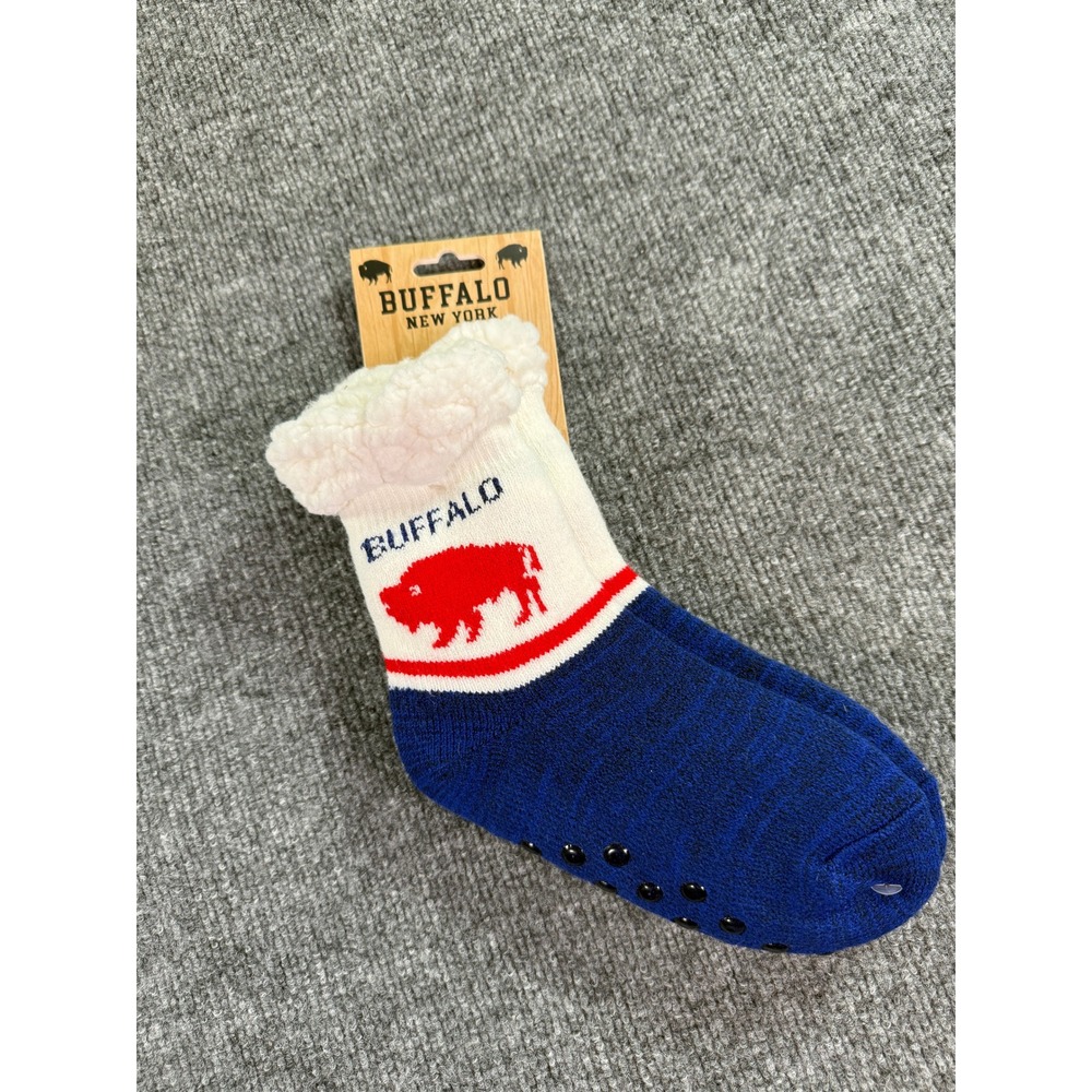 Buffalo Bills New York Slipper Socks Womens OS Blue White Sherpa Lined Non-Slip